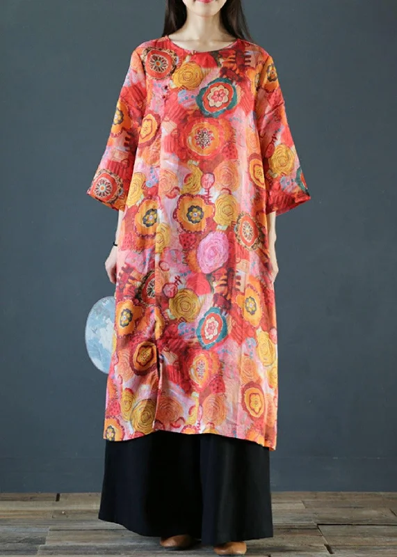 Friends and Family Sale tiered dressNatural o neck side open linen clothes Photography floral Dress