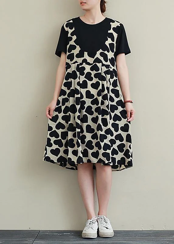 Doorbuster Deal elegant maxi dressItalian o neck patchwork Tunics Catwalk black Heart print Dress