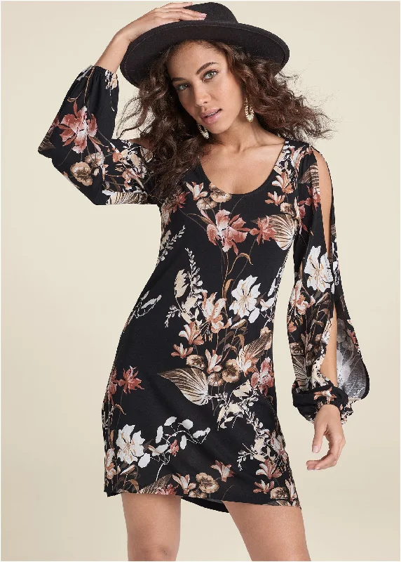 Big Savings trendy dressSleeve Detail Dress - Black & Brown