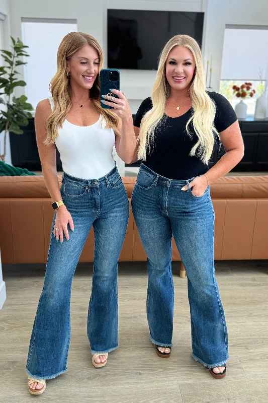 Act Now Miley High Waist Control Top Frayed Hem Flare Jeans