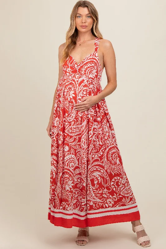 Exclusive Savings floral midi dressRed Paisley Cutout Back Maternity Maxi Dress