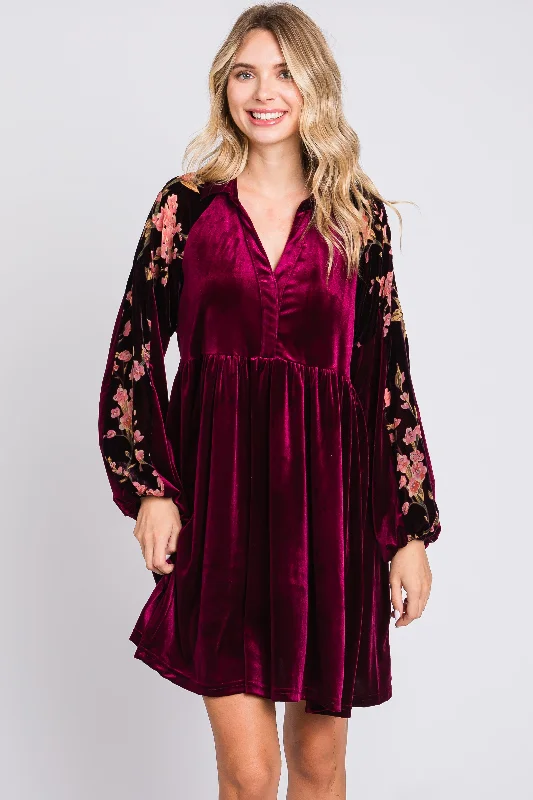 Huge Discounts t-shirt dressPlum Velvet Floral Long Sleeve Dress