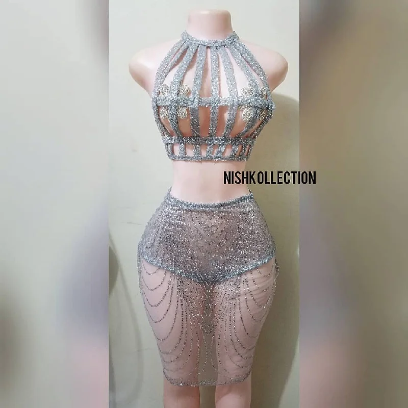 Discount Extravaganza Shimmer trap harness top two piece skirt outfit