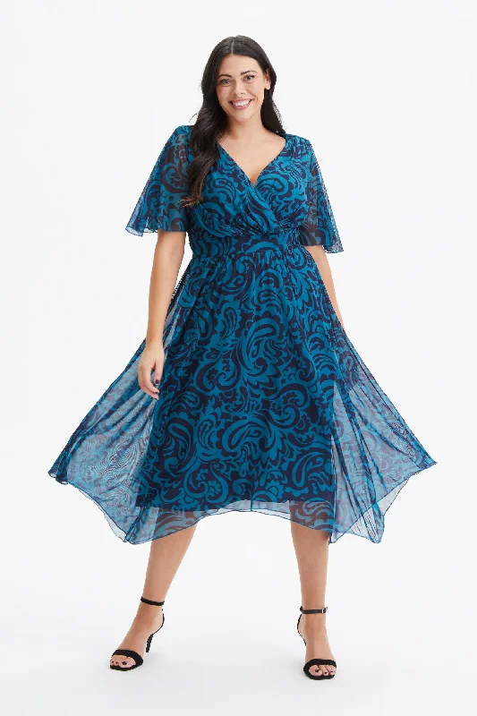 Closeout comfy dressJulie Teal Indigo Hanky Hem Dress