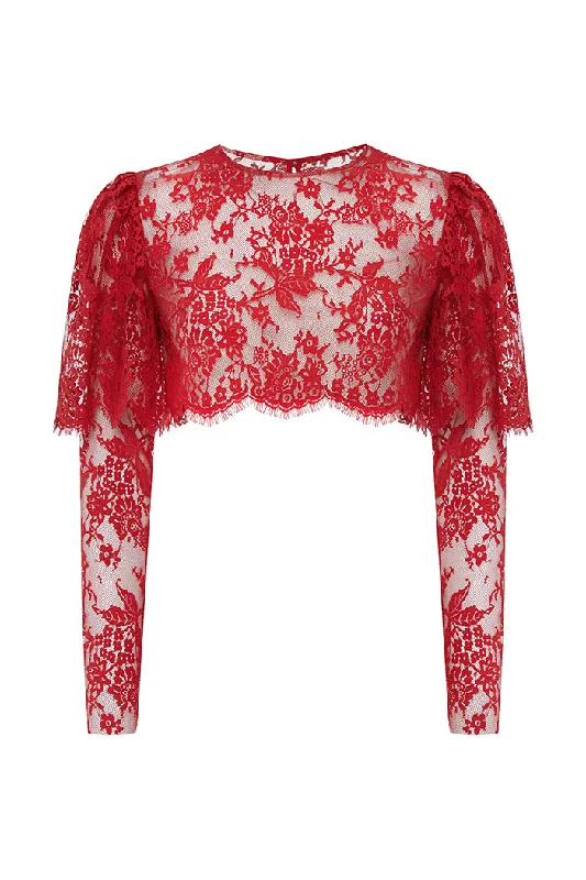 New Deals Cropped lace top with sleeves