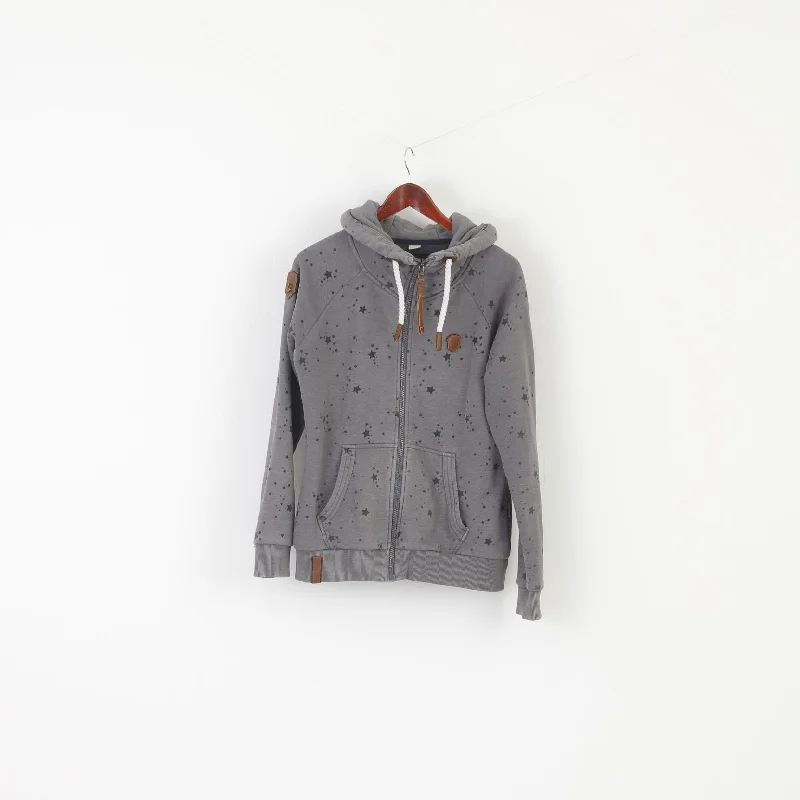 Price Drop Naketano Women XL Sweatshirt Gray Cotton Hooded Detailed Zip Up Sport Top