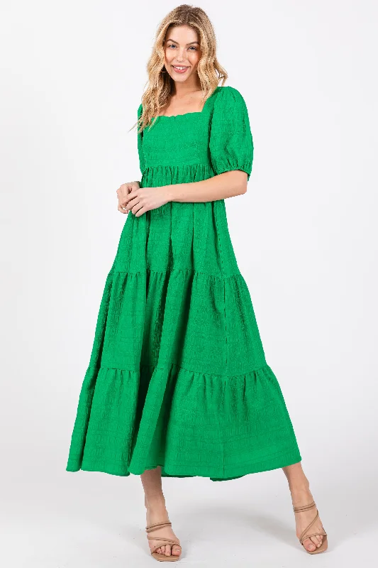 Holiday Sale ashionable dressGreen Textured Tiered Midi Dress