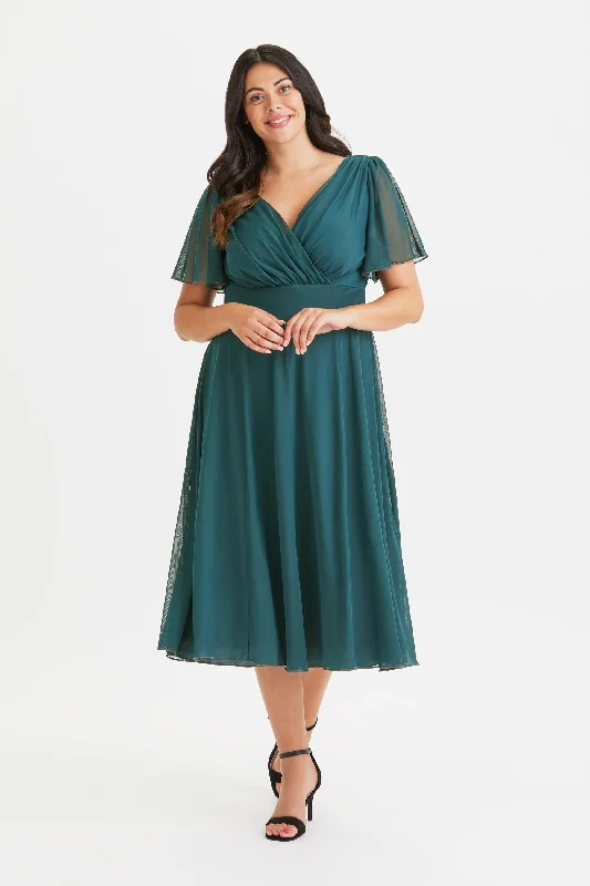 Unbeatable Prices elegant evening dressVictoria Green Angel Sleeve Mesh Midi Dress