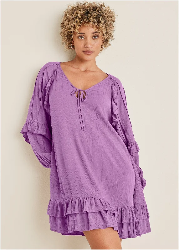 Act Fast bodycon dressRuffle Mini Dress - Purple