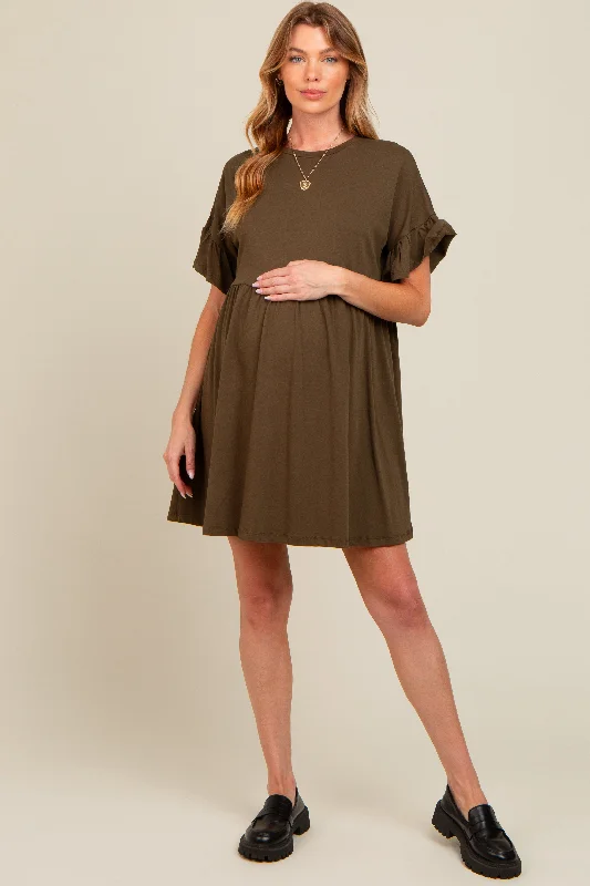 Great Bargains ruffle dressOlive Ruffle Sleeve Maternity Dress