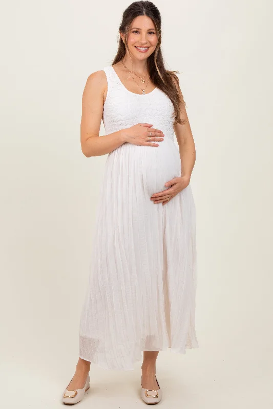 Incredible Offers bohemian dressIvory Textured Smocked Bodice Sleeveless Maternity Maxi Dress