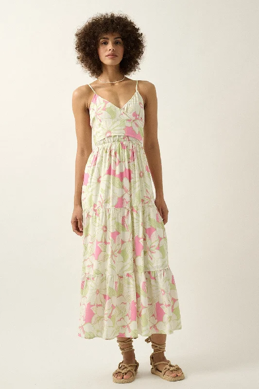 Final Markdown silk dressPink Mint Floral V Neck Wrap Open Back Maxi Dress