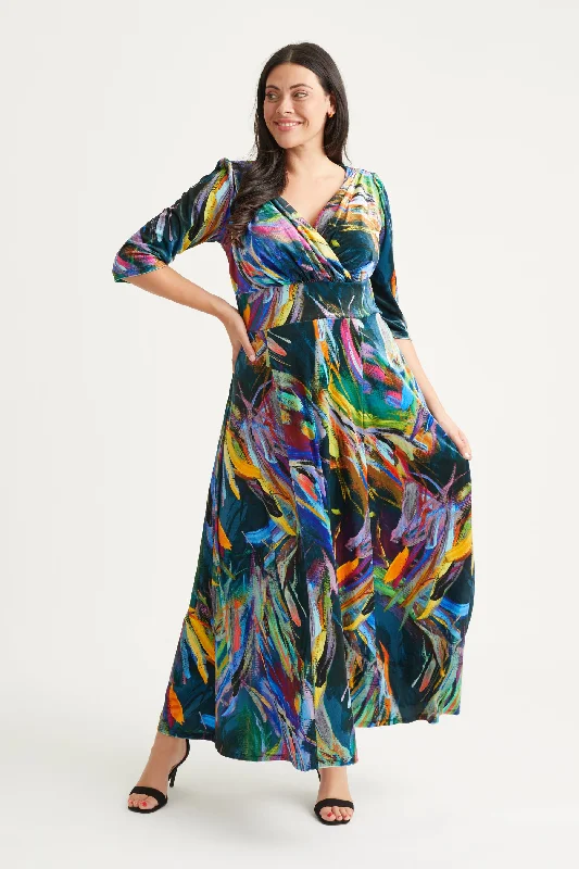 Don't Miss mini dressVerity Velvet Dark Green Multi Print Maxi Gown