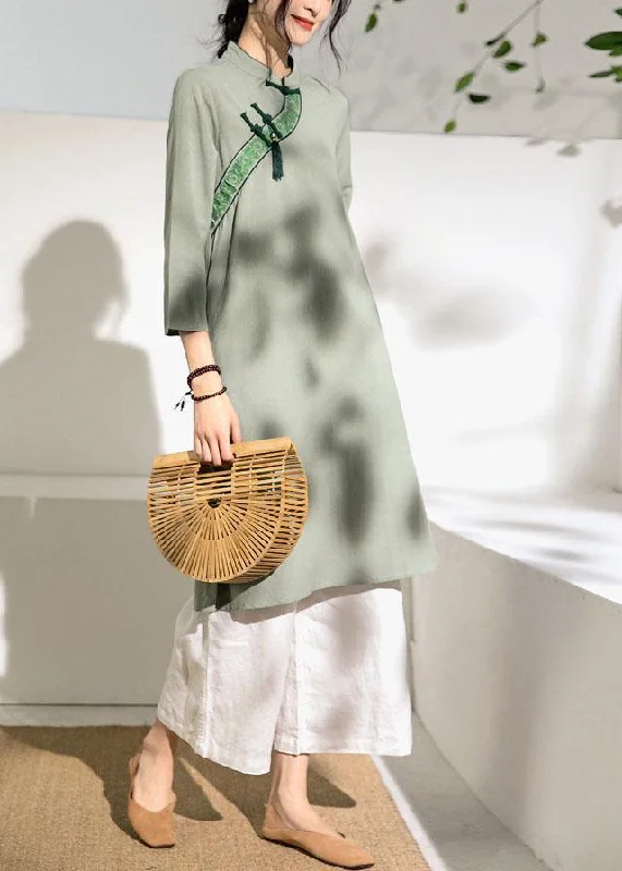 Best Deals cocktail dressItalian green cotton Wardrobes o neck embroidery daily Dresses