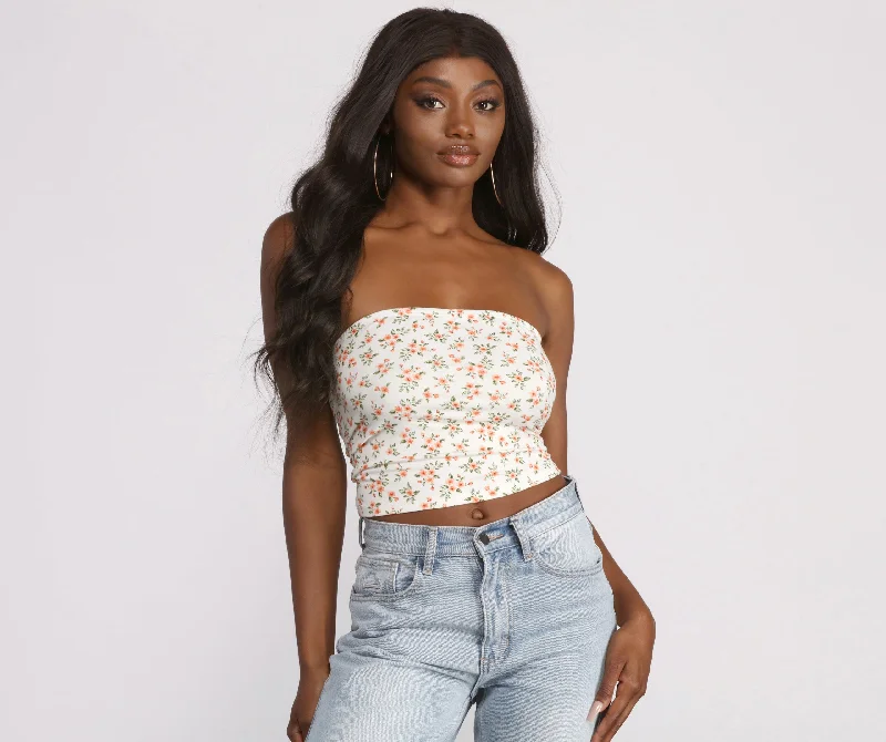 Epic Deals Cropped Brushed Knit Ditsy Tube Top