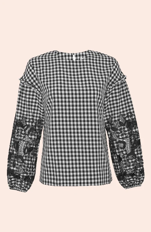 Overstock Floral Embroidered Cotton Full Sleeve Top | Black/White