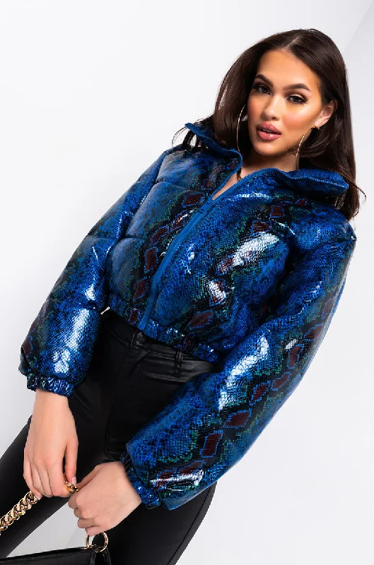 Exclusive Savings outdoor coatAZALEA WANG BLUE PARK SNAKE PUFFER JACKET