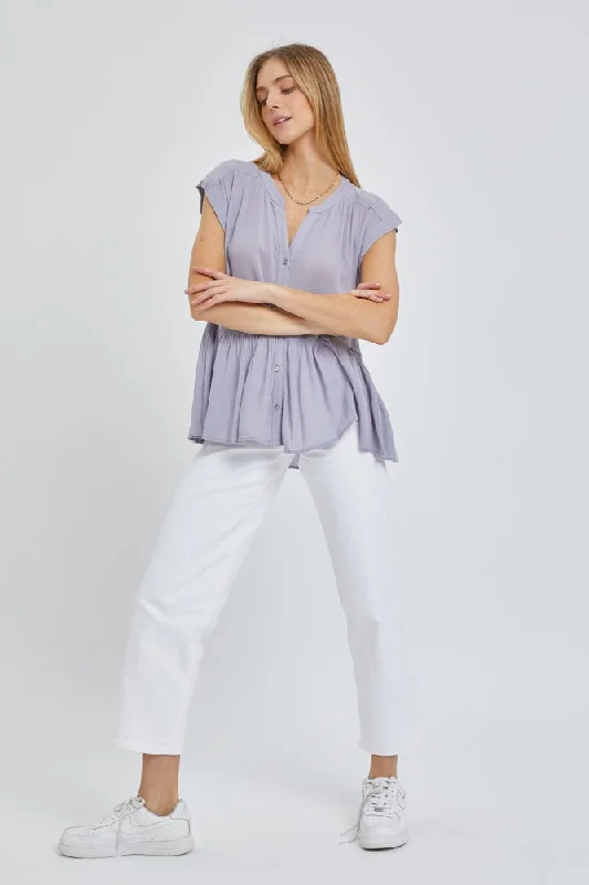 Clearance Event stylish party dressViolet Cap Sleeve Babydoll Shirt