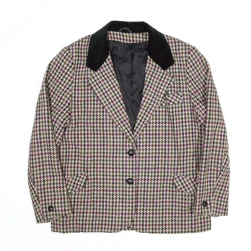 Deal Zone outdoor coatYESSICA Wool Mix Jacket Purple 80s Herringbone Blazer Womens L