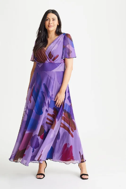 Shop and Save bodycon dressIsabelle Purple Blue Float Sleeve Maxi Dress