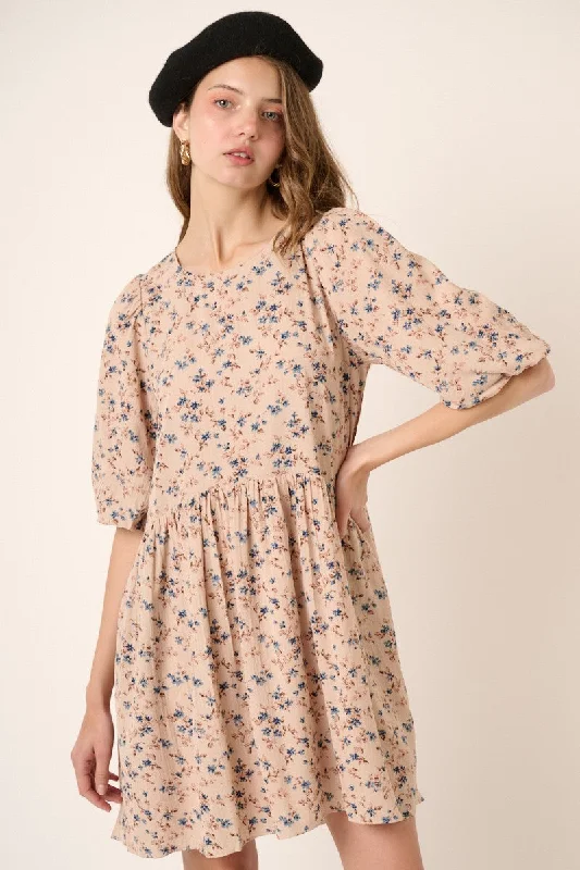 Midnight Madness boho-chic dressDusty Blush Flower Print Balloon Sleeve Babydoll Mini Dress