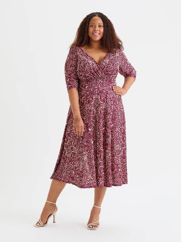 Reduced Prices silk dressHelena Wine Cream Midi Dress
