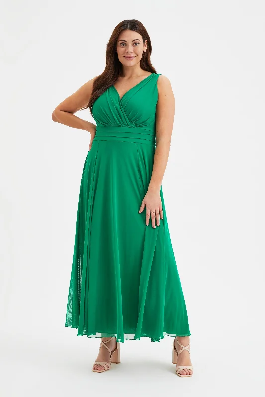 Price Cut mini dressNancy Marilyn Solid Green Mesh Maxi Dress