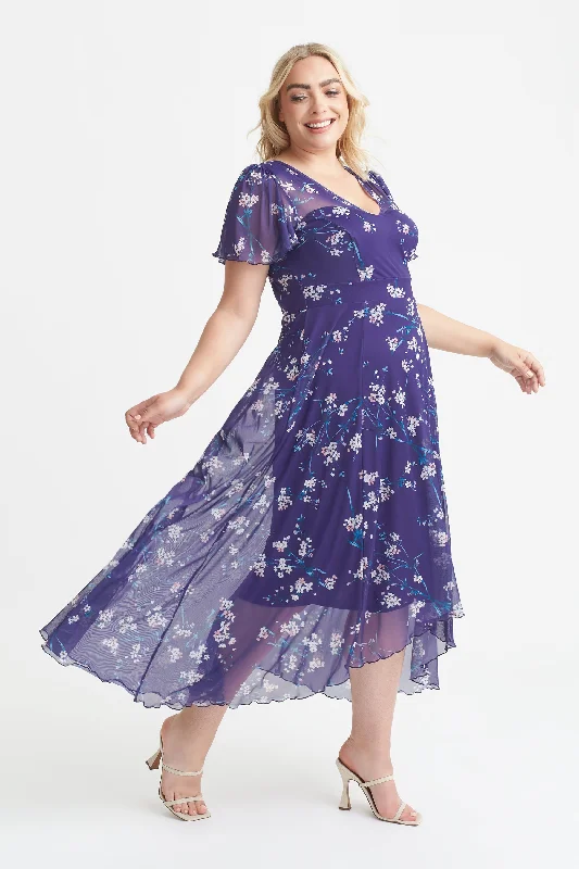 Exclusive Savings long sleeve dressTilly Purple Blush Print Angel Sleeve Sweetheart Dress