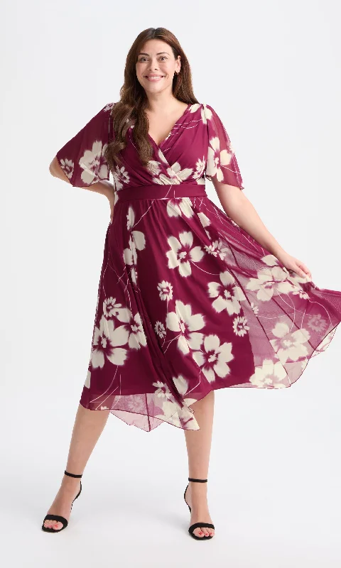 Don’t Miss Out evening dressJulie Wine Cream Hanky Hem Dress