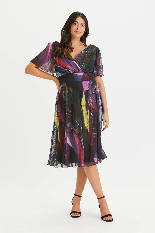 Super Deal sleek dressVictoria Abstract Angel Sleeve Mesh Midi Dress