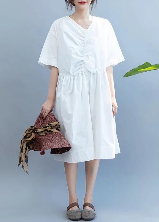 Stock Clearance spaghetti strap dressDIY v neck Cinched summer Tunics Work Outfits white Dress