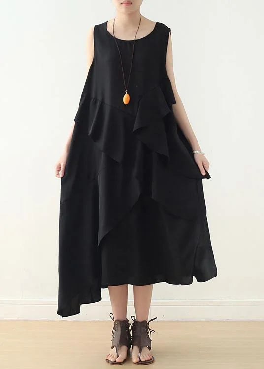 Price Drop long sleeve dressLoose sleeveless chiffon Long Shirts Catwalk black asymmetric hem Art Dress summer
