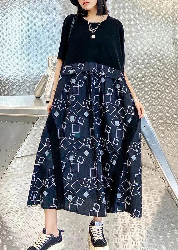 Daily Specials off-shoulder dressBeautiful o neck patchwork summer dress black print long Dress
