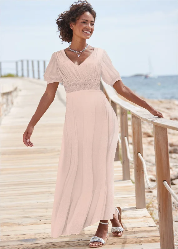 Sneak Peek Sale lace-up dressSmocked-Waist Maxi Dress - Blush