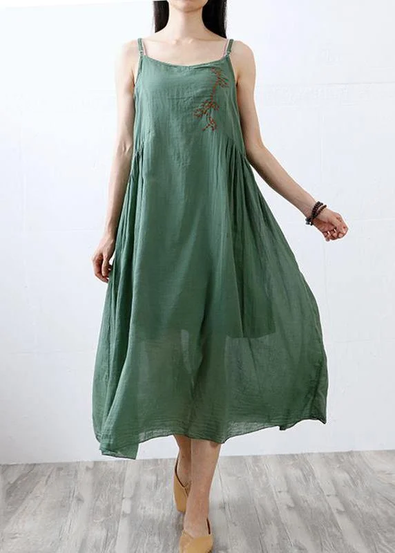 Weekend Flash Sale cocktail dressHandmade cotton outfit Metropolitan Museum Cotton Linen Round Neck Asymmetrical Slip Dress