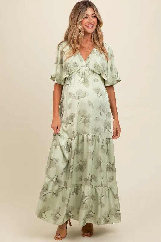 Price Smash mini dressLight Olive Floral Deep V-Neck Maternity Maxi Dress