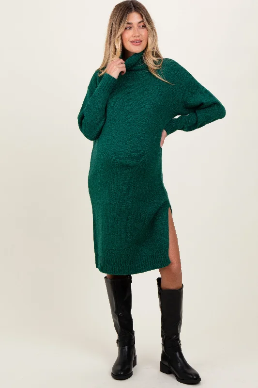Special Discount pleated maxi dressForest Green Turtleneck Side Slit Maternity Midi Sweater Dress