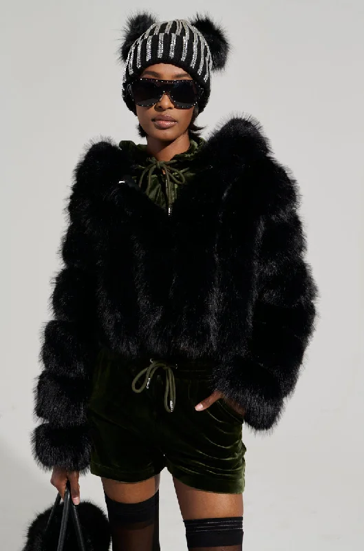 Discount Mania cozy fleece coatJOLENE FAUX FUR COAT IN BLACK
