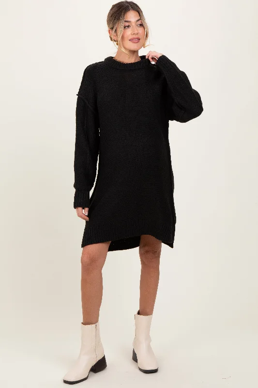 Savings Galore trendy mini dressBlack Exposed Seam Oversized Maternity Sweater Dress