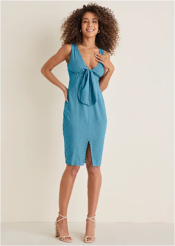 Extra Savings classic fit-and-flare dressTie Front Midi Dress - Blue