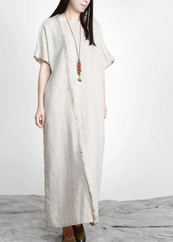 Customer Appreciation Sale high-waisted dressWomen Linen Patchwork Maxi Dress Burrs