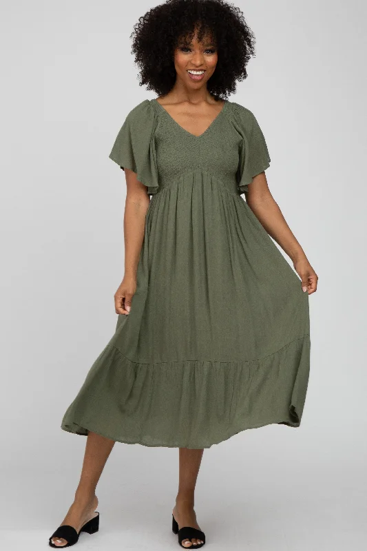 Mega Sale mini dressOlive Smocked Ruffle Dress