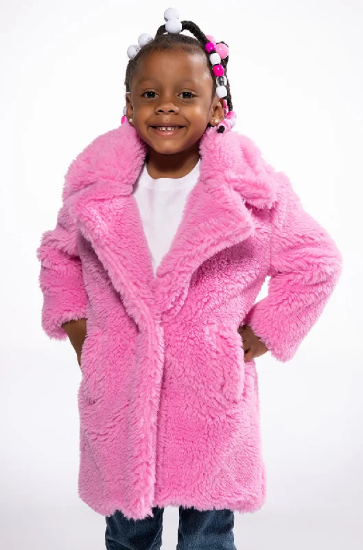New Markdowns stylish peacoatMAX LUXE PINK TEDDY KIDS COAT