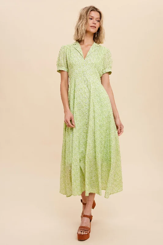 Online Only oversized dressLime Collared Button Down Midi Dress