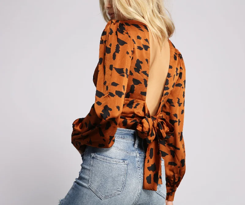 Daily Specials Satin Leopard Print Open Back Top