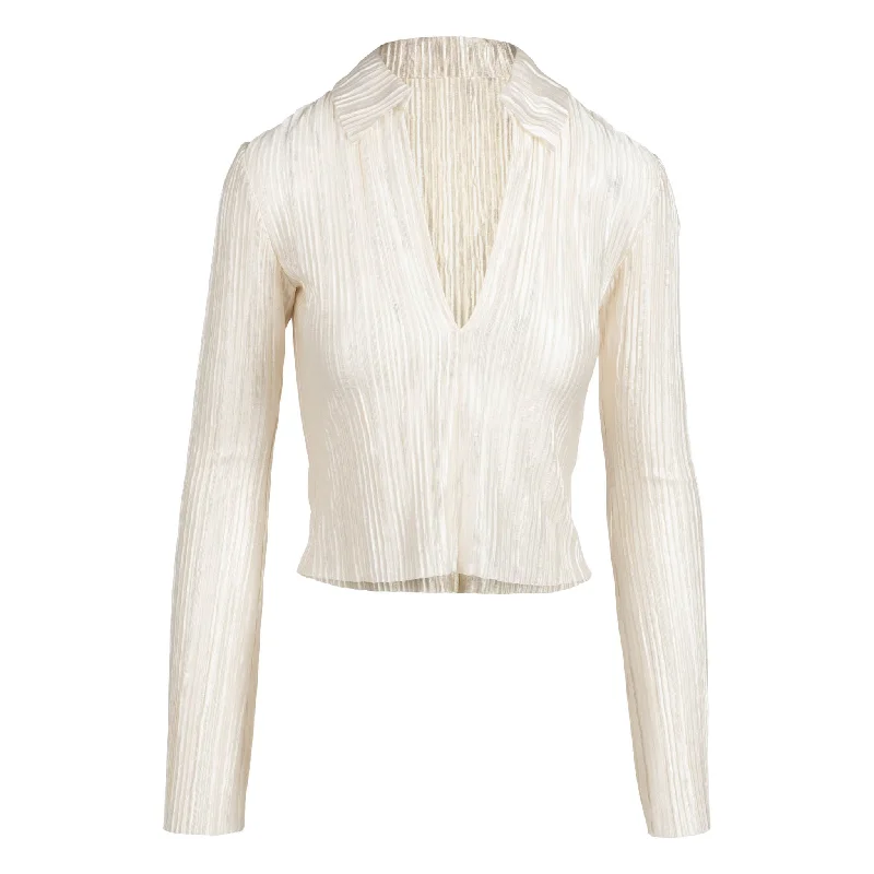 Great Deals Long Sleeve Pleated Polo Top | Pearl White