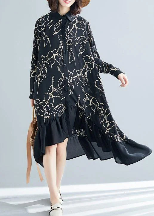 Special Promotion midi dressModern black prints cotton dresses ruffles Plus Size summer Dresses