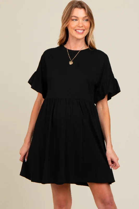 Buy More, Save More cocktail party dressBlack Ruffle Sleeve Maternity Dress