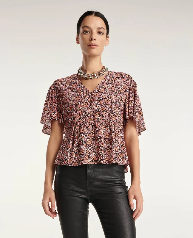Act Fast Flowing Frilly Top With Floral Print | Women | Pink