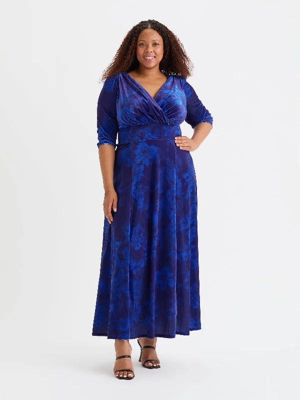 Steals and Deals casual knit dressVerity Velvet Cobalt Blue Print Maxi Gown
